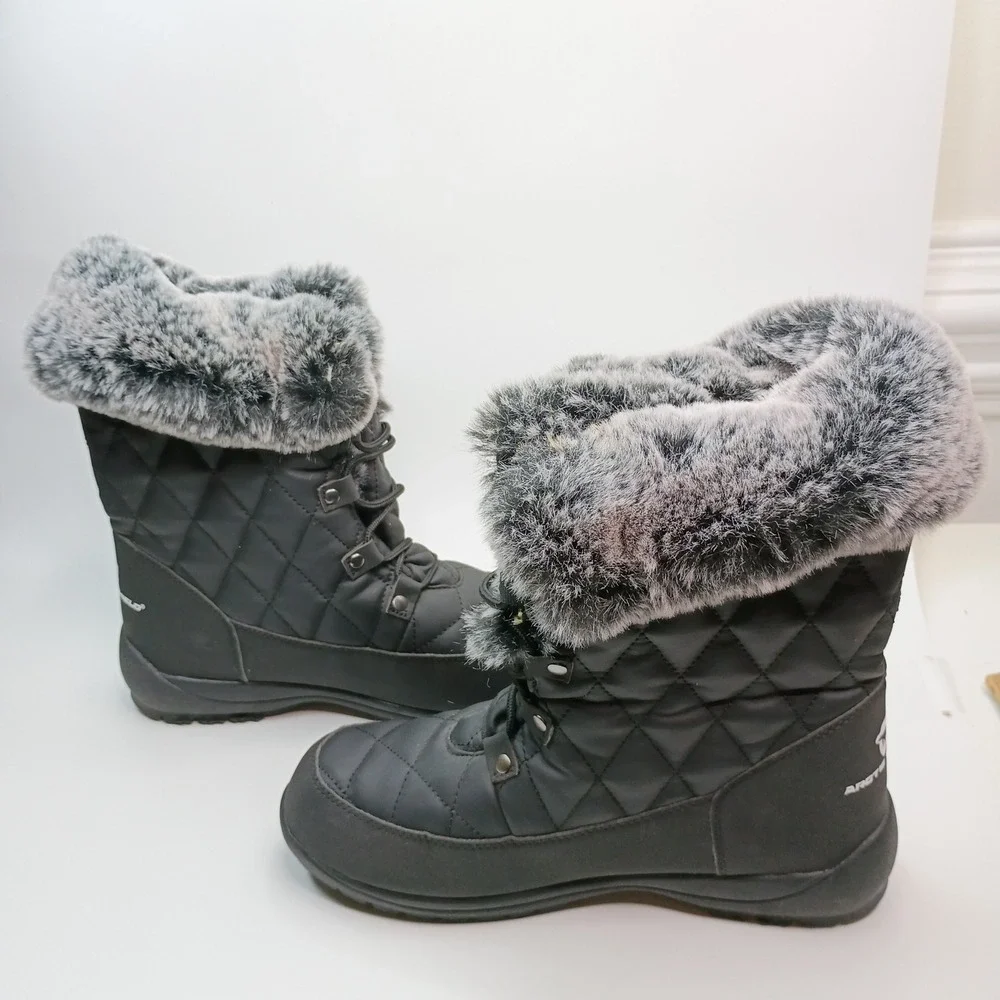 Arctic Shield Womens Black Quilted Faux Fur Winter Snow Boots ASW-B104-BLK Sz 9M